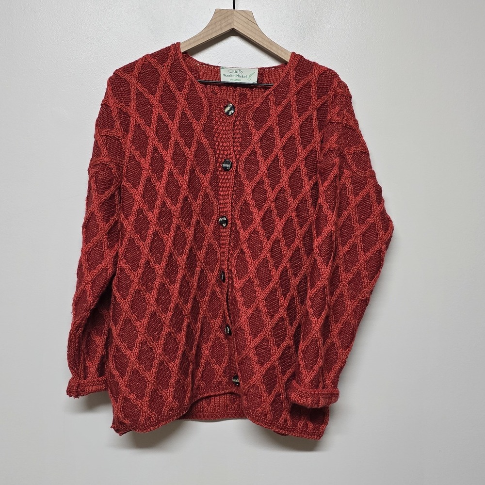 Quill's Woollen Market Wool Nordic Grandmacore Cardigan Sweater Size L‎ Ireland